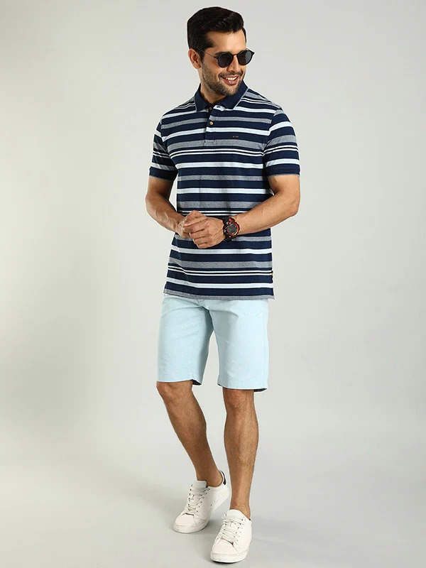 Indian Terrain Men's Slim Fit Printed Blue Shorts